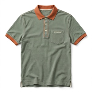Chemise Oxford en coton unie pour homme, manches courtes, coupe classique, bordure contrastante, tenue décontractée, logo sur le devant - Product Image 1