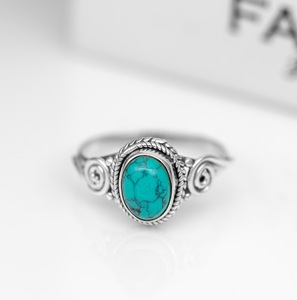 Blue Turquoise <b>Ring</b> 925 Sterling Silver Midi Bezel Setting Handmade <b>Ring</b> for Her Gemstone Jewelry - Product Image 1