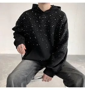 Sweat-shirt à capuche noir surdimensionné pour homme, coupe classique, tricoté 100% coton, écologique, décontracté, streetwear d'hiver avec poche - Product Image 1