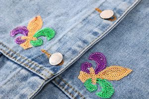 Vintage Style Women's Varsity <b>Jacket</b> Collar Horn Button Closure Autumn Casual Outerwear <b>Sequins</b> Embroidery Waterproof Cotton - Product Image 3