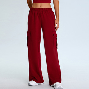 Newest Winter High Waist Super Elastic Wide Leg Cargo Pockets Sweatpants Fitness Running <b>Yoga</b> Wear Straight <b>Pants</b> for Women - Product Image 1