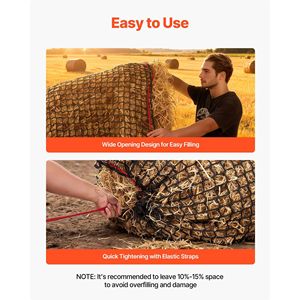 Rete per balle di fieno con design senza nodi per alimentatori animali, 5.91 x 5.91 x 5.91 piedi, fori da 1.65 pollici, materiale PE, riparazione con fascette a zip e ago a navetta - Product Image 6