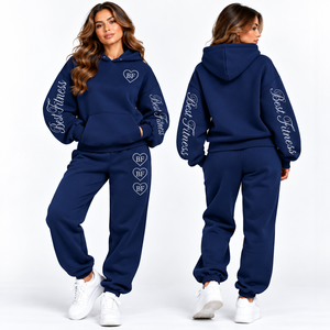 Nuevo Conjunto Deportivo de 2 Piezas para Mujer, Diseño Personalizado, Estilo Urbano, Invierno, 100% Algodón, Sudadera con Capucha Extra Grande y Pantalones Jogger - Product Image 1