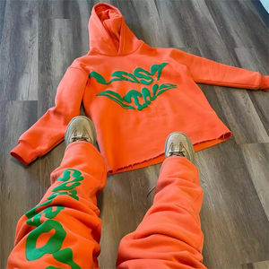 Conjunto Deportivo de Invierno para Hombre, Estilo Vintage, con Forro Polar, Sudadera con Capucha y Cremallera Completa, Logotipo Personalizado Impreso, Pantalones Deportivos con Diseño Gráfico 3D, 100% Algodón - Product Image 1