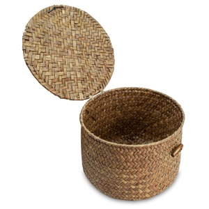 Panier en jonc de mer fait main avec couvercle, panier de rangement artisanal, vente en gros, écologique, fabriqué au Vietnam - Product Image 3