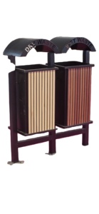 Poubelle extérieure double avec panneaux en bois et structure métallique pour le recyclage et la gestion des déchets secs, utilisation intérieure et extérieure - Product Image 4