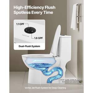 One-Piece Dual-Flush 1.1/1.6 GPF Toilets Comfortable 12-Inch Bathroom Chair Seat Easy-Clean <b>Skirted</b> Design <b>Black</b> White Toilet - Product Image 4