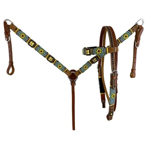 Best Quality Genuine <b>Leather</b> Western Beaded Headstall & Breast Collar Set With Hand <b>Tooling</b> <b>Work</b> Supplier Wholesale Manufacturer - Product Image 2