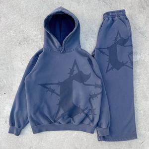 Unisex Blue Cotton Tracksuit <b>Pants</b> With Geometric Print Elastic Waist Loose Fit Full Length Casual Wear For Adults Street Style - Product Image 4
