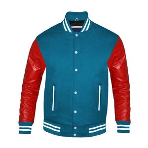 College Letterman Stand Collar Baseball Jacket Canvas Fabric Spring Season Sleeve With Pu Leather <b>Pattern</b> jacket - Product Image 1