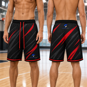 Custom Quick dry basketball shorts <b>Men's</b> sporty Bermuda shorts Black red striped shorts Drawstring athletic shorts - Product Image 1