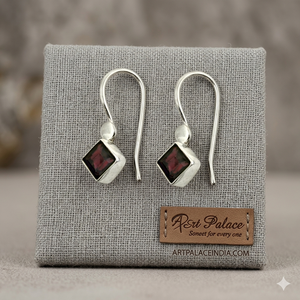 Art Palace 925 Silver <b>Garnet</b> Drop <b>Earrings</b> Geometric Bezel Set Classic Women's Jewelry Everyday Wear - Product Image 1