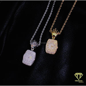 Pendentif de luxe en forme de montre avec diamant Moissanite, en argent sterling 925, serti de pierres, avec attache couronne, collier Hip Hop, bijoux - Product Image 6