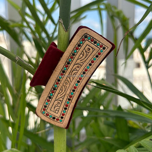 Premium High Quality Hand <b>Tooled</b> Leather Hair Claw <b>Clips</b> Western Hair Accessories Luxury Floral Genuine Cow Leather Hair <b>Clips</b> - Product Image 3