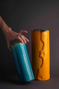 Tall Ceramic Utensil Holder Glossy Marble Vein Glaze Handcrafted Kiln <b>Fired</b> Durable Heat Safe Kitchen Counter Organizer - Product Image 3