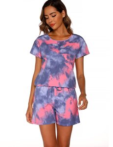 Custom Logo Women's T Shirt & Shorts <b>Set</b> <b>Tie</b> <b>Dye</b> Print Summer 2 Piece Gym Wear Plain Cotton Twin <b>Set</b> OEM ODM Wholesale - Product Image 4