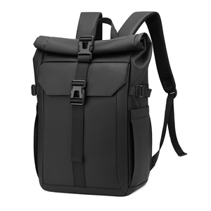 Minimalist Roll Top <b>Backpack</b> <b>Leather</b> Water Resistant <b>Laptop</b> Compartment 20-39L Unisex Shoulder Straps - Product Image 6