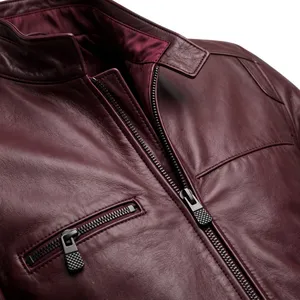 Veste d'hiver en cuir véritable marron foncé pour homme AMKOOR ENTERPRISES, col montant, fermeture éclair, coupe ajustée, douce et de qualité supérieure - Product Image 6