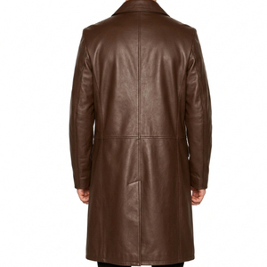 Unisex Genuine <b>Leather</b> <b>Long</b> <b>Coat</b> Full Length Winter Outerwear Classic Lapel Collar Button Front Tailored Fit Warm Fashion <b>Coat</b> - Product Image 3