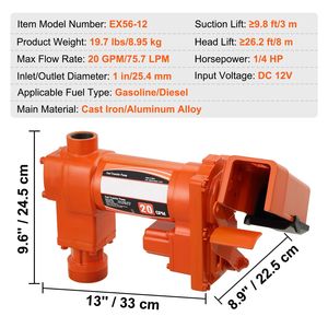 Pompa di Trasferimento Carburante 12V/24V DC, 20 GPM ad Alto Flusso, in Ghisa, 1/4 HP, Pompa Estrattore Benzina con Contenitore di Raccolta per Carburante - Product Image 3