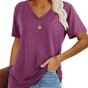Camisetas de Manga Corta con Cuello en V para Mujer al por Mayor, Transpirables, de Secado Rápido, Casuales, Lindas, de Verano, Sólidas, Personalizadas, Ecológicas - Product Image 1