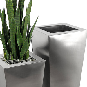 Ensemble de jardinières carrées modernes en acier inoxydable, finition brossée, écologiques, avec trou de drainage pour usage intérieur/extérieur, durables, pour fleurs et plantes - Product Image 4