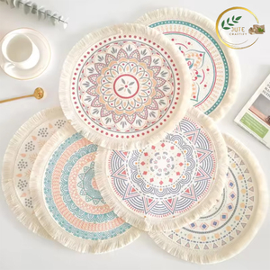 Sous-verre en jute fait main avec logo personnalisé, écologique, tressé, protection de table, OEM ODM, approvisionnement en gros - Product Image 2