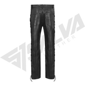 Pantalon Moto en Cuir Noir Imperméable pour Homme SALVA LEATHER, Coupe Droite Taille Moyenne, Fermeture à Cordon, Style Motard Hiver, Poids Moyen - Product Image 2