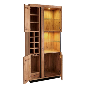 Meuble Bar Moderne en Bois de Mangue Massif avec Casier à Vin, Étagère à Verres 4 Compartiments, Rangement, Quincaillerie en Acier Inoxydable, Design Autoportant - Product Image 3