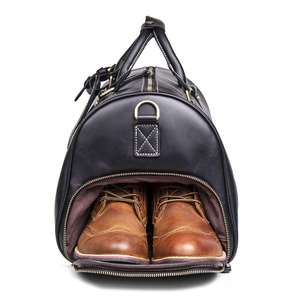 <b>Leather</b> Duffel <b>Bag</b> for <b>Men</b> <b>Weekender</b> Travel <b>Bag</b> with Zipper Closure and Adjustable Strap Black - Product Image 4