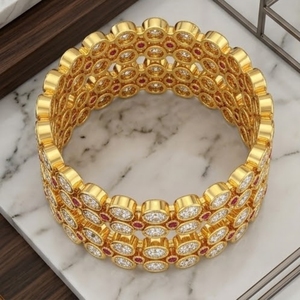 Ethnic Traditional 925 Silver Monzo Bangles Luxury Crystal Stone Designer <b>Kada</b> Set for Women Wedding - Product Image 4