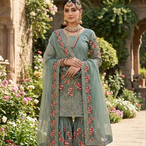 Presenting New Designer ,Party Wear Look ,<b>Top</b>-Plazzo and ,Dupatta With ,Heavy Embroidery Work - Product Image 1