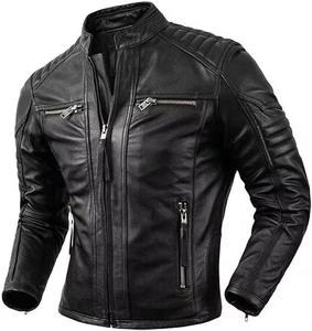 Top Selling <b>Men's</b> High Street Solid Stylish Stand Collar Leather <b>Jacket</b> with Zipper Closure and Front Logo in Multiple Colors - Product Image 4