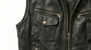 <b>Men</b> Solid Casual <b>Leather</b> <b>Vest</b> Sleeveless Zip-Up Waistcoat with Button Pockets Custom Logo ODM Winter Outerwear 400g - Product Image 6