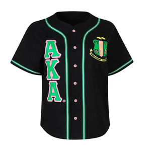 Camiseta Deportiva Casual para Mujer, Estilo Jersey de Béisbol AKA, Negra y Verde, con Botones, Bordado Premium, Color Negro y Verde - Product Image 1