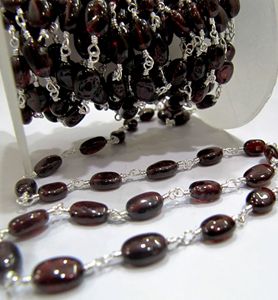 Natural Garnet Beaded <b>Rosary</b> Chain Smooth Brass Findings 8mm Oval Sold Per Foot - Product Image 2