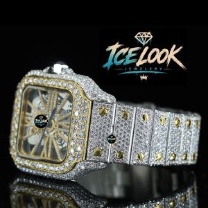 นาฬิกาข้อมือผู้ชายสไตล์วินเทจหรูหรา รุ่น Ice Look ตัวเรือนสแตนเลสทรงเหลี่ยม ประดับเพชรที่สายนาฬิกา หน้าปัดแซฟไฟร์ ขนาด 40 มม. ระบบควอตซ์ - Product Image 4