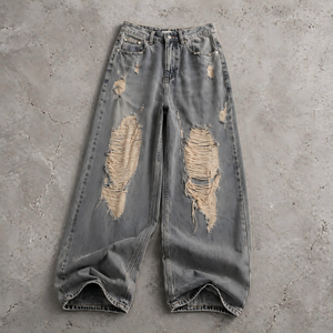 Jeans de Mezclilla para Hombre, Corte Ancho, Desgastados y Rotos, Cintura Alta, Estilo Urbano, Tela de Algodón para Otoño - Product Image 3