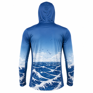 Sudadera con Capucha de Pesca de Secado Rápido para Hombre, Manga Larga, Transpirable, Estampado de Olas, UPF 50, Ropa Deportiva para Primavera/Verano, Estilo Deportivo, Personalizable - Product Image 2