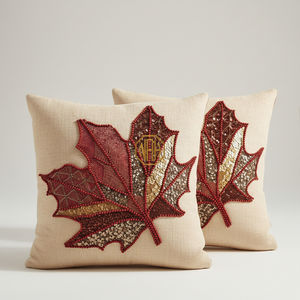 Funda de Cojín Moderna Hecha a Mano con Bordado de Hojas de Arce y Estampado de Cuentas, Tema Otoñal, Funda Decorativa para Almohada, Exportación a Granel de Fábrica - Product Image 1