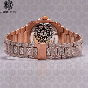 Reloj Charm Jewells de acero inoxidable para hombre, caja de 40 mm, detalles de diamantes, analógico, de lujo, a la moda, movimiento mecánico, fecha automática - Product Image 5