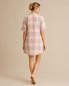 Camisa Holgada de Algodón Popelín para Mujer, Estilo Casual, Cuello Mao, Botones al Frente, Diseño a Cuadros Simple, Transpirable, para Primavera/Verano - Product Image 2
