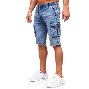 Shorts en jean vintage noir délavé coupe ample pour homme, taille haute, jambe large, 100 % coton avec poche tissée, style streetwear - Product Image 1