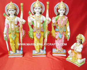 Statue de Ram Darbar en marbre de qualité supérieure, fabriquée à la main, représentant le Seigneur hindou indien Shri Ram Laxman Sita Mata, pour la décoration de la maison et du temple - Product Image 4