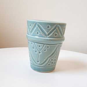 Vintage Outer Pattern Bohemian Light Engrave Pattern Ceramic Coffee <b>Cup</b> and Saucer Set with Handle Exquisite Export By UO - Product Image 6