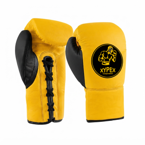 Gants de boxe jaunes personnalisés avec logo, en PU, à lacets, réglables, de haute qualité, pour l'entraînement, 10-16 oz, avec bandage pour les mains, unisexe, Xypex Corporation - Product Image 1