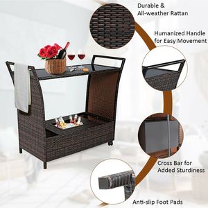 รถเข็นบาร์หวายสำหรับลานบ้านพร้อมท็อปกระจกและที่จับ - Product Image 6