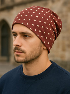 Custom Dotted Style <b>Beanie</b> Red Color Dot Pattern 100% Cotton Hand Knitted Male Casual Hat 56-58CM Adult Size - Product Image 4