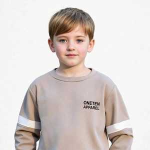 ONETEN APPAREL Conjunto Deportivo para Niños, Sudadera con Capucha Beige, Diseño Color Block, Ropa Deportiva de Invierno, Pantalones Deportivos de Spandex, Atuendo Casual para Niños - Product Image 2
