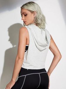 Women's <b>Sleeveless</b> <b>Hoodie</b> Asymmetric Pullover Top with Drawstring - Product Image 3